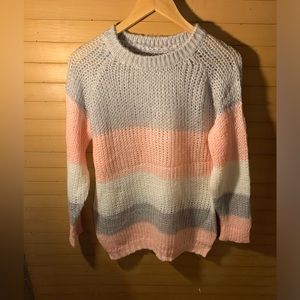 Pink gray and white knit sweater